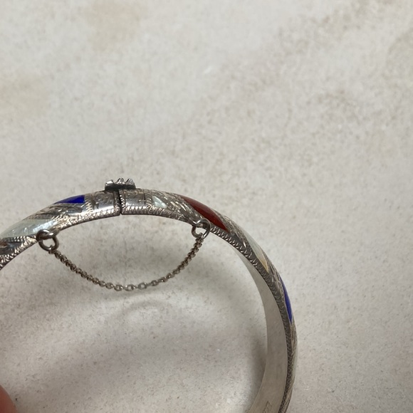 Antique sterling and enamel bangle - Picture 3 of 3